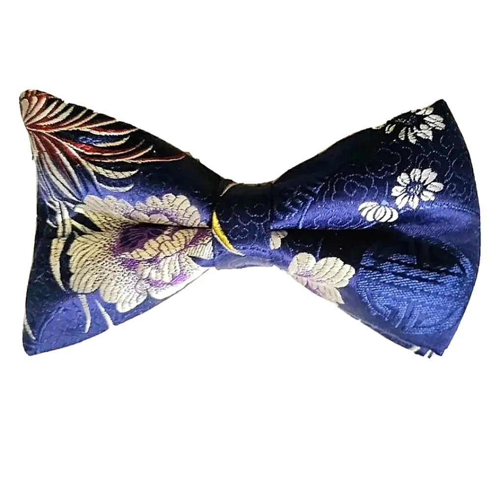 NEW Floral Silk Brocade Bowtie! Pre-tied. Handmade. 4.75 x 2.75". Blue. Unisex